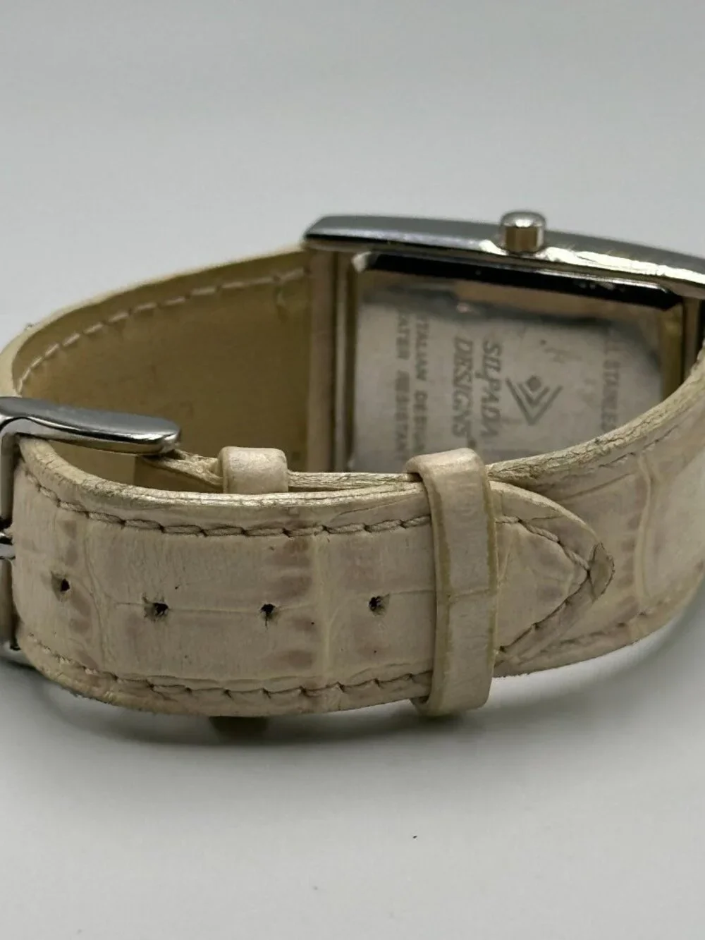 Silpada Designs Watch Women Silver Tone Cream Leather Band New Battery